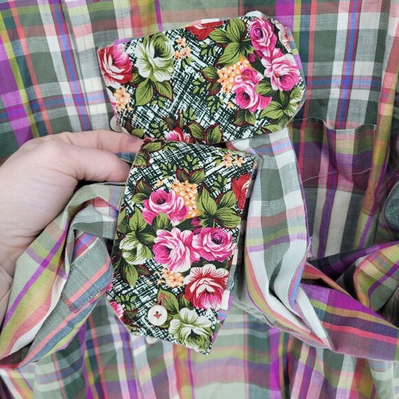 Alan Flusser mens medium green stripe floral contrast cuff button down shirt - Picture 8 of 10